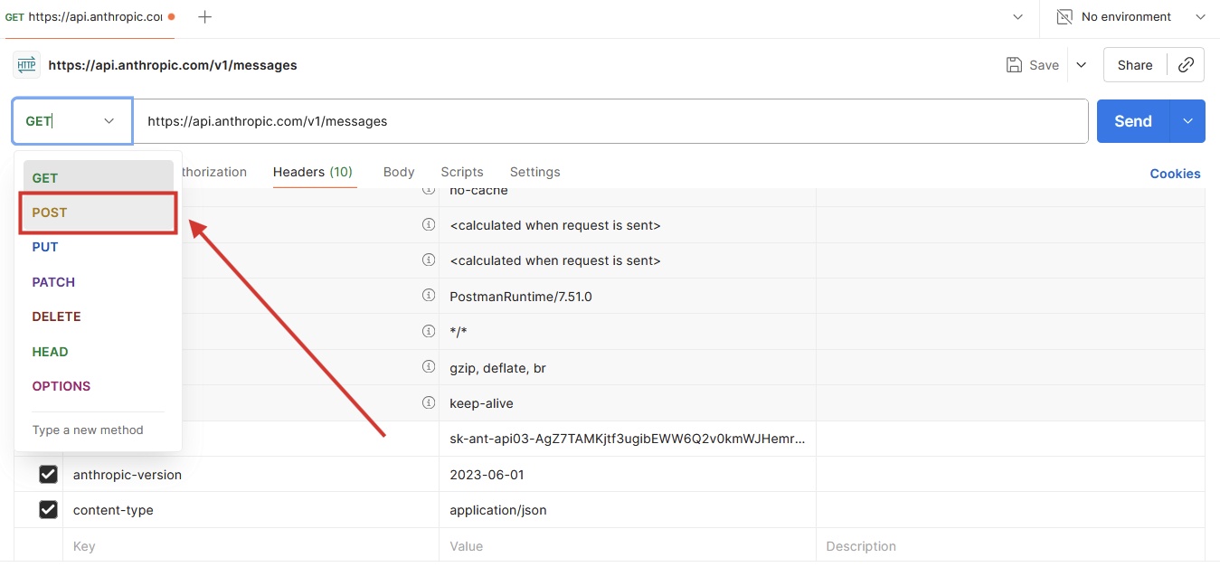 Thay đổi GET thành POST trong Postman