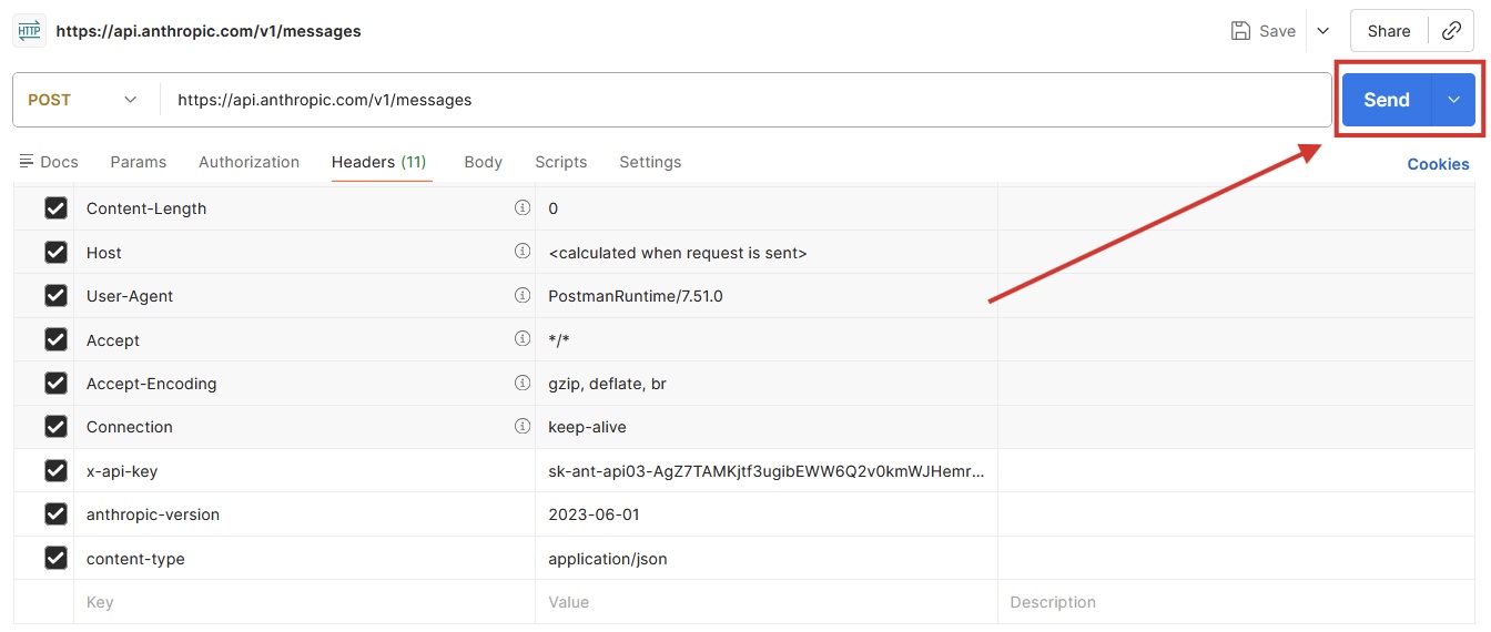 Nhấp vào nút Send trong Postman