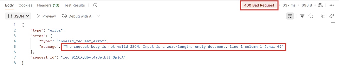 Thông báo lỗi từ Postman