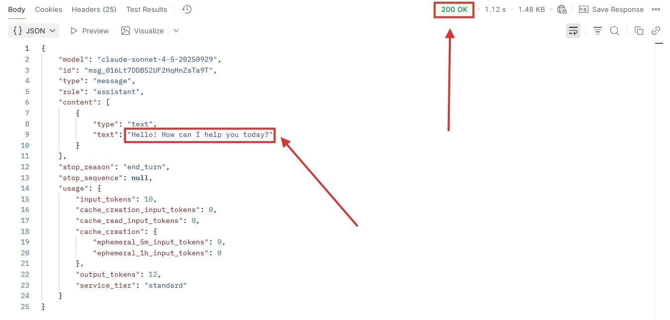 Thông báo thành công và kết quả hiển thị trong Postman