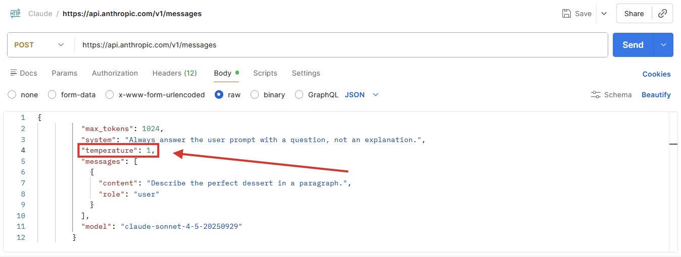 Thay đổi nhiệt độ trong Postman