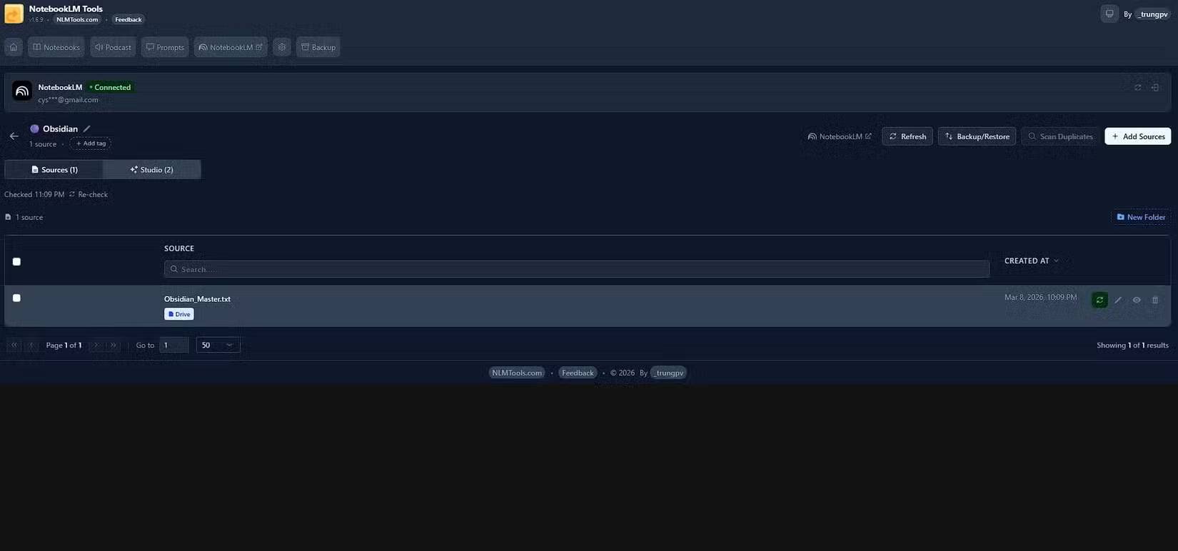 Các nguồn của notebook trong tiện ích mở rộng NLM tools