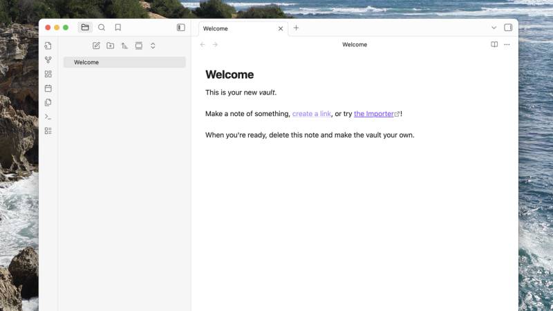 Trang chào mừng Obsidian