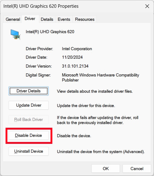 Disable Device driver đồ họa 
