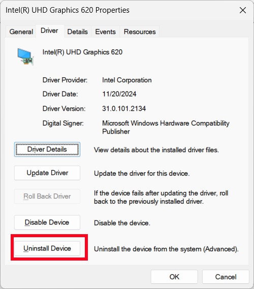 Uninstall Device driver đồ họa 