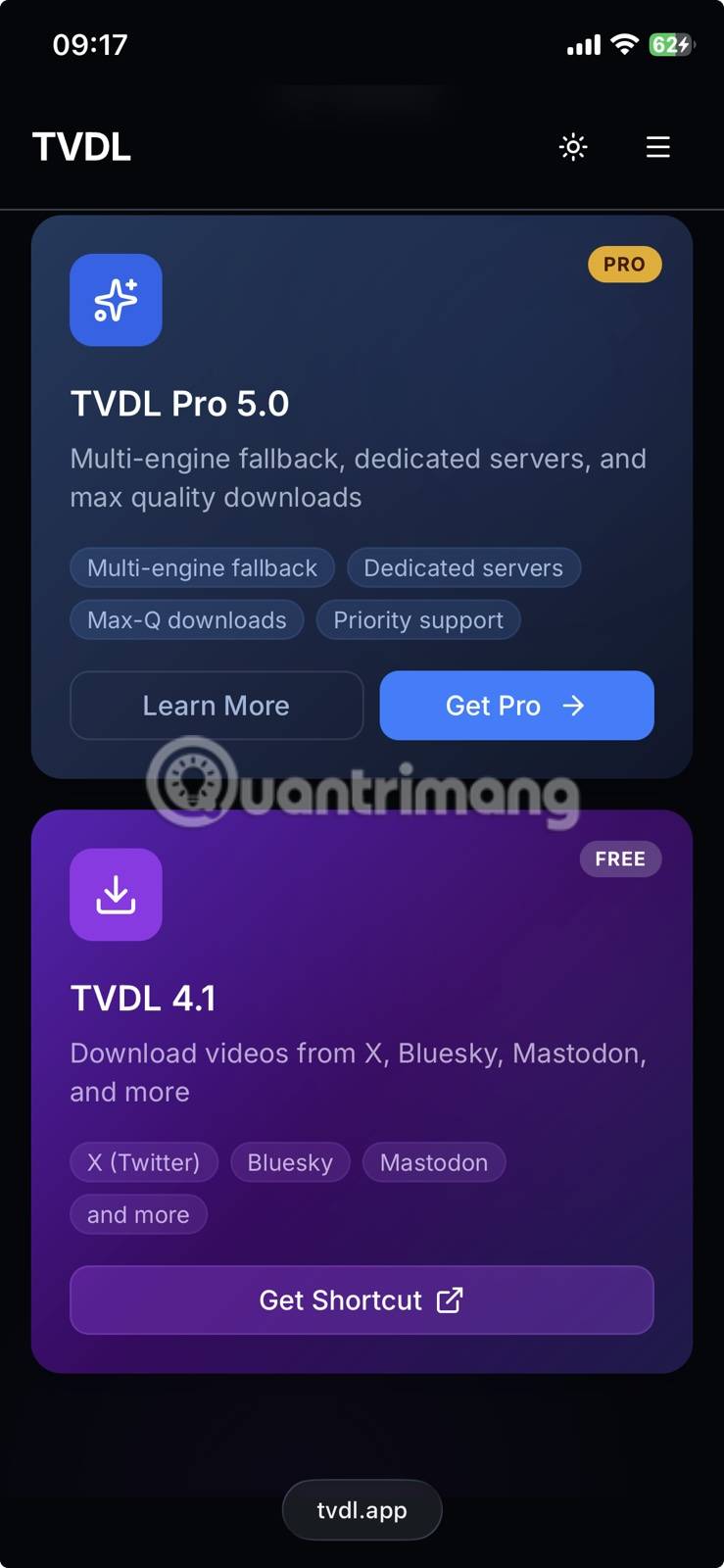 Nhấn vào tùy chọn Get Shortcut trên trang TVDL.