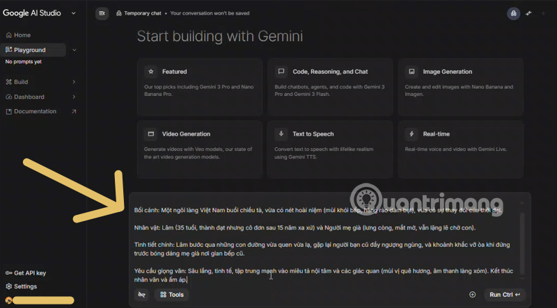 hướng dẫn sử dụng mô hình gemini trong google ai studio