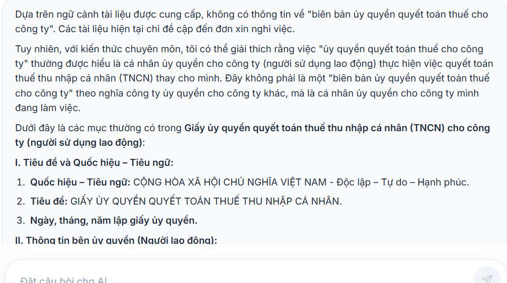 Thông tin văn bản hành chính từ Trợ lý hành chính AI
