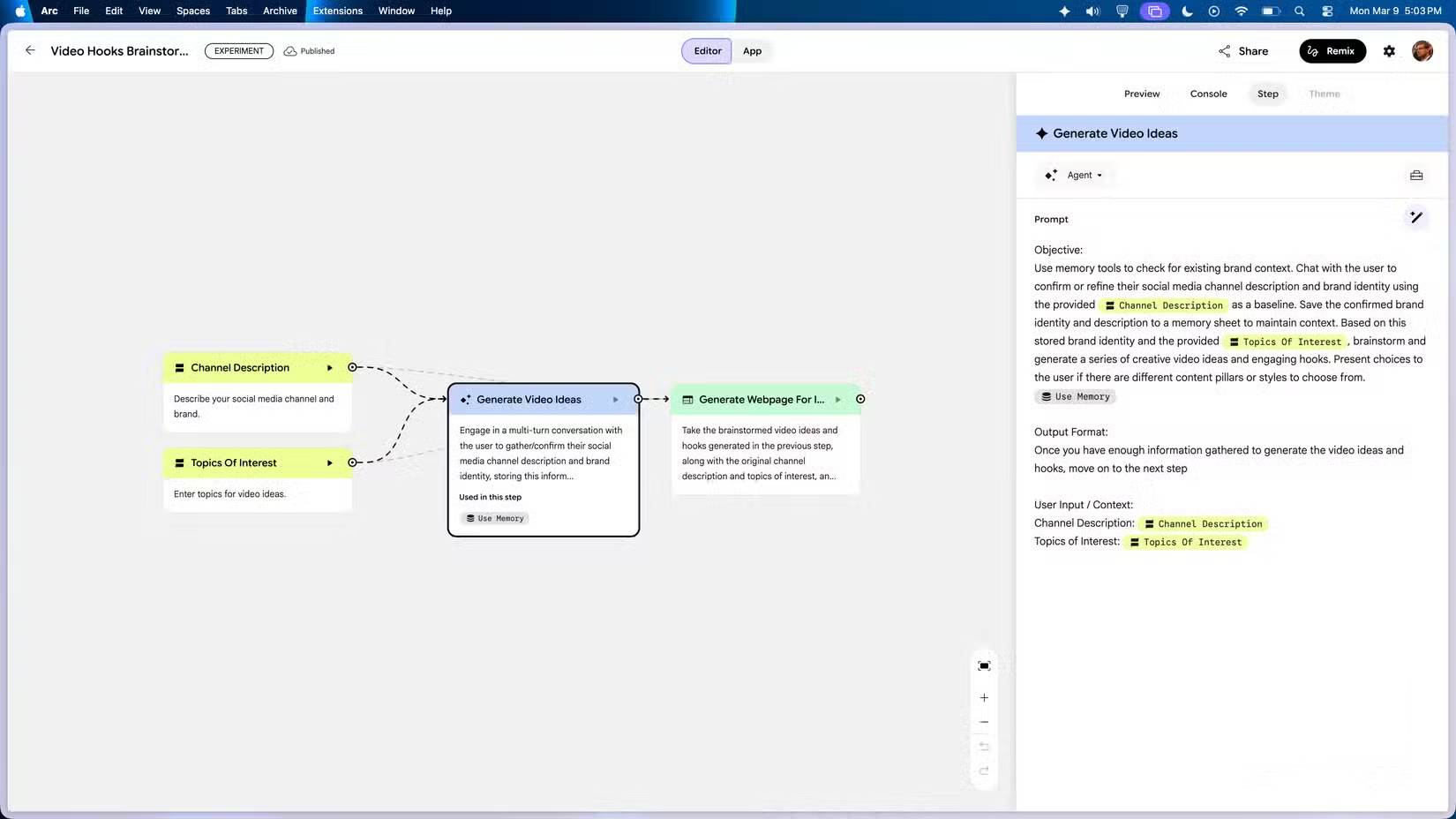 Sử dụng bộ nhớ trong một Opal step