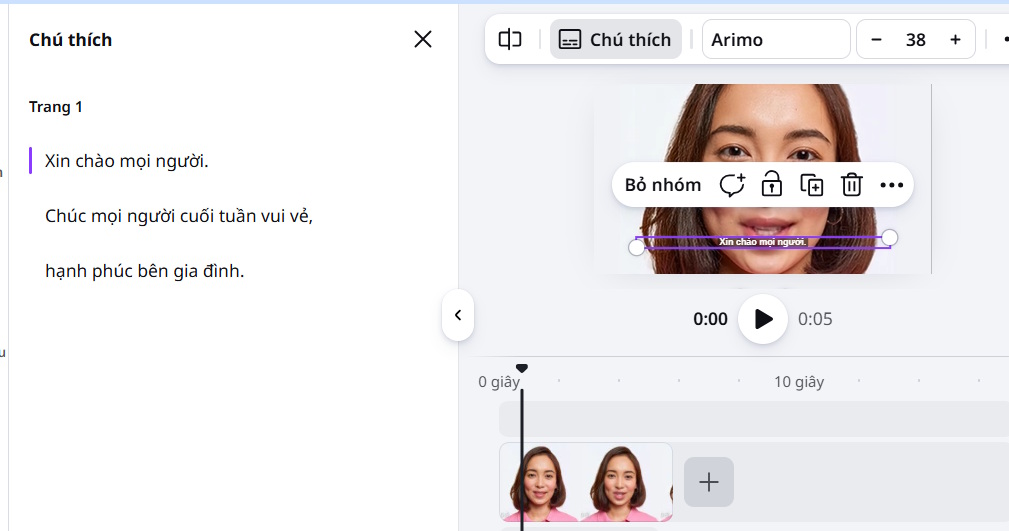 Chỉnh sửa phụ đề video bằng Canva