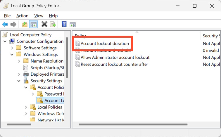 Account lockout duration