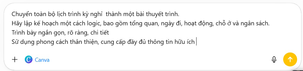Nhập lệnh tạo thuyết trình Canva trong ChatGPT