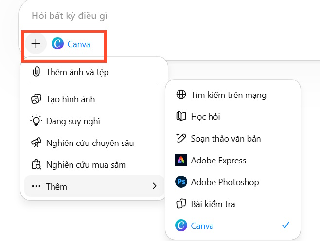 Chọn Canva trên ChatGPT