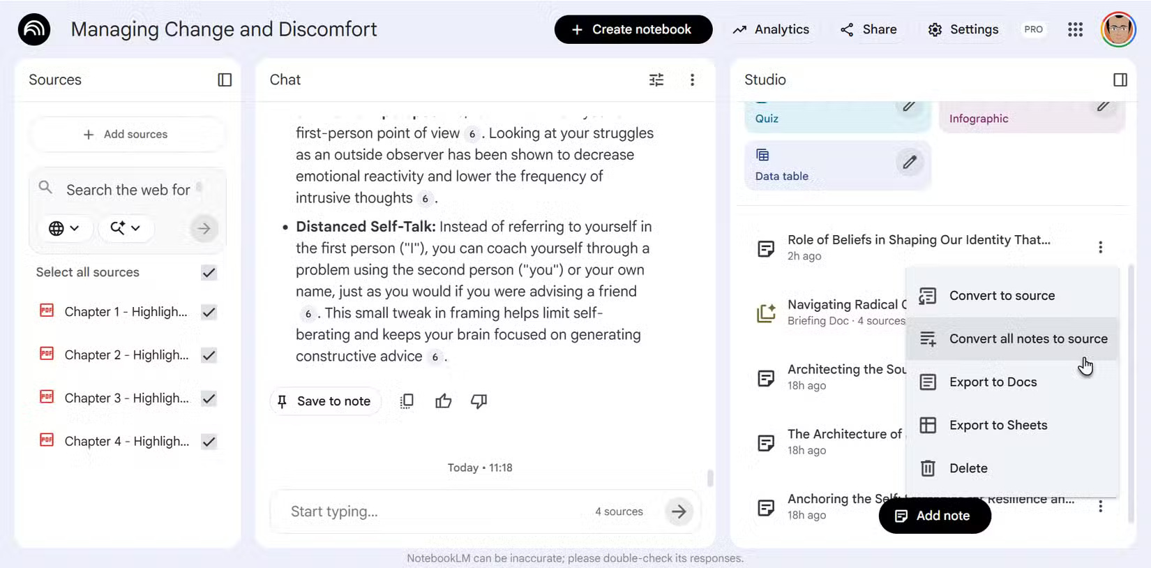 Convert all notes to source trong NotebookLM