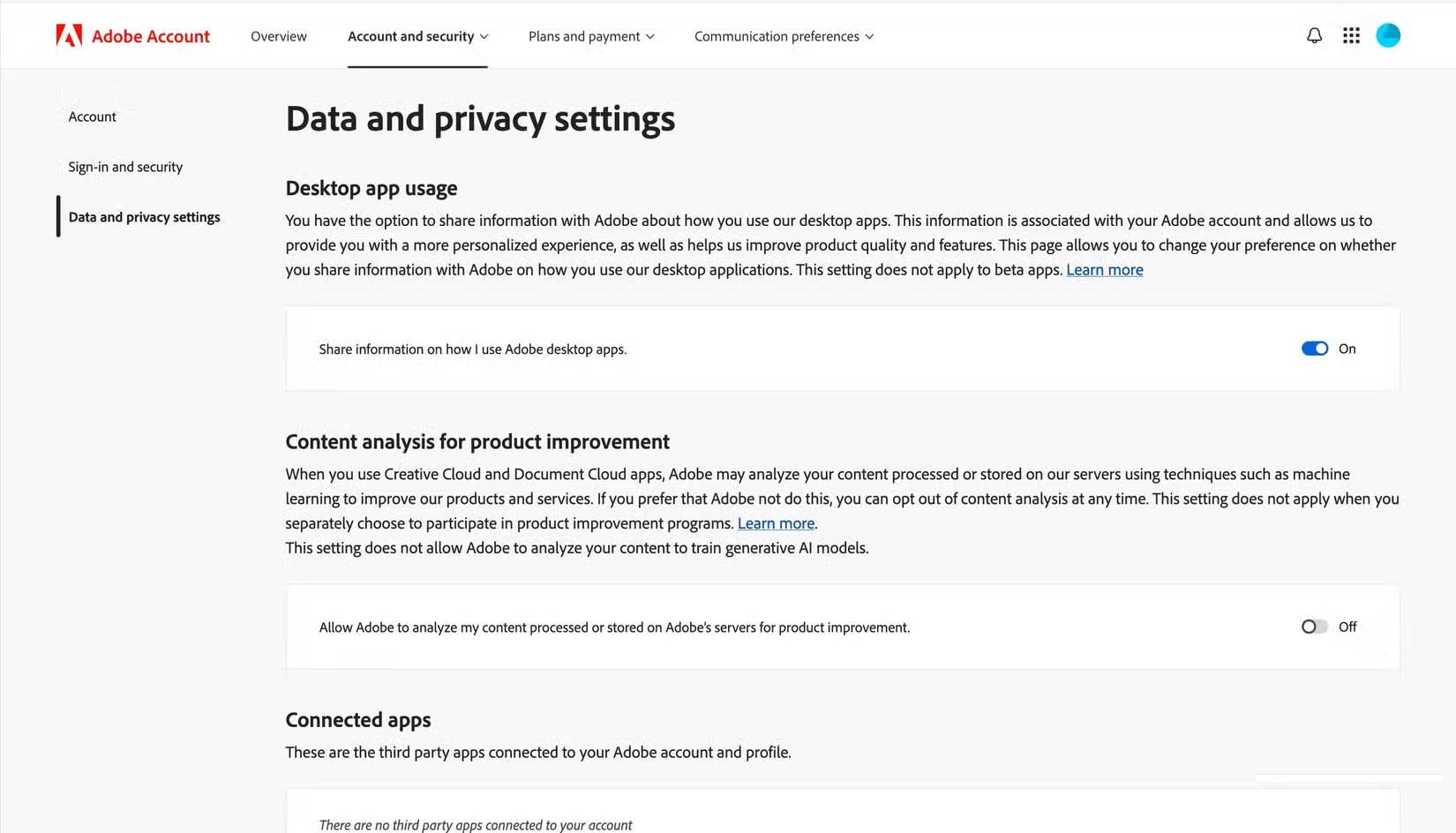 Trang chính sách bảo mật của Adobe