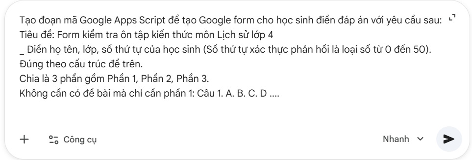 Viết script tạo form chấm điểm bằng Gemini