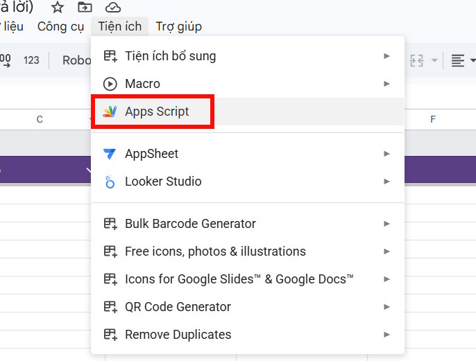 Tạo App Script từ Google Sheets