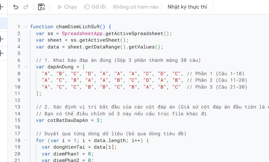 Chạy đoạn script
