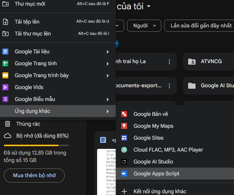 Google Apps Script trong Driver