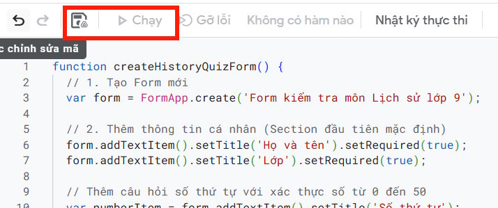Code cho Google Apps Script trong Driver