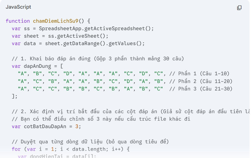 Script chấm điểm Google Sheets