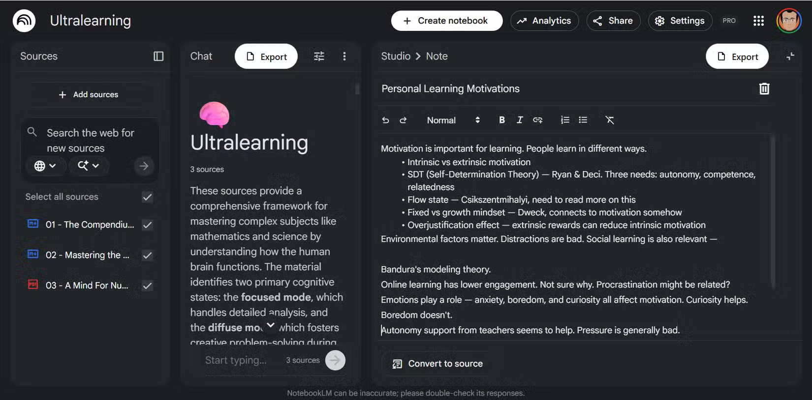 Một ví dụ về cách ghi chú kém hiệu quả trong NotebookLM.