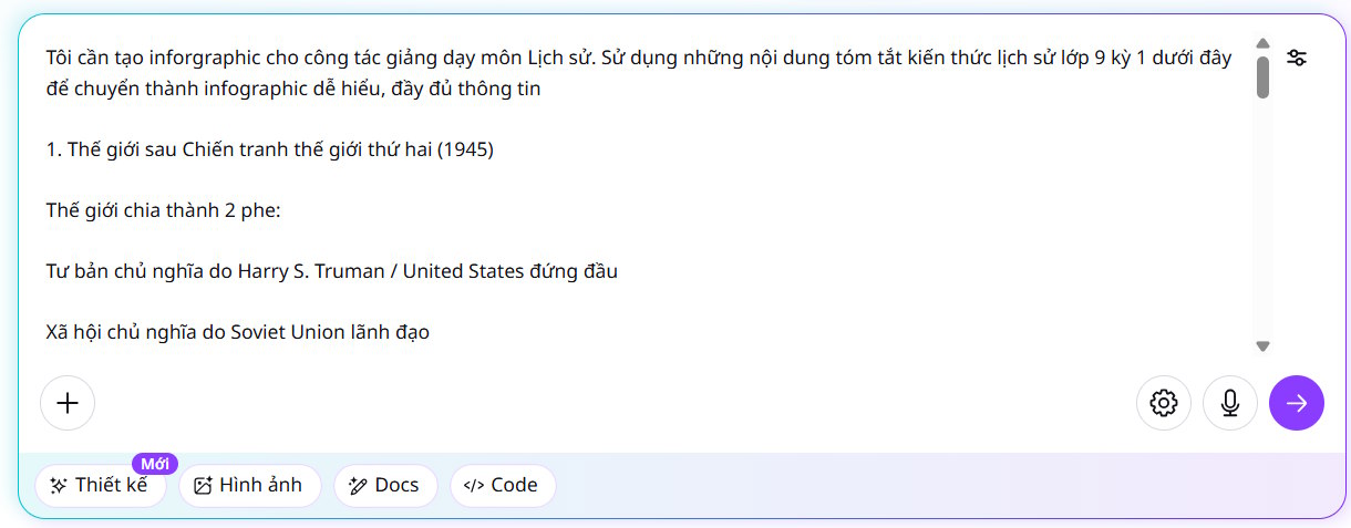 Nhập lệnh tạo trên Canva AI