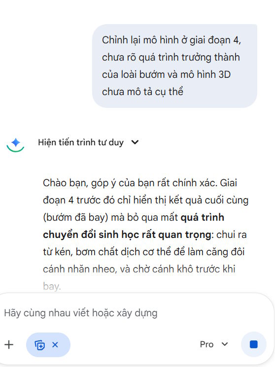 Chỉnh lại mô hình thí nghiệm 3D trên Gemini