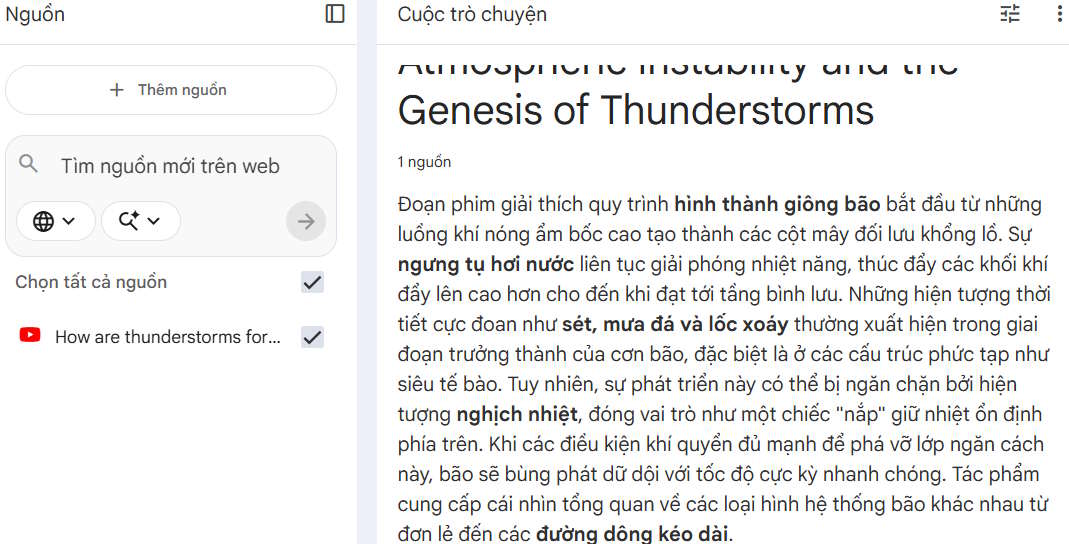 Nội dung của video trên NotebookLM