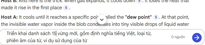 Tạo list từ vựng mới trên NotebookLM