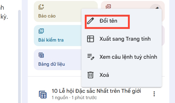 Chỉnh tên bảng dữ liệu Sheets bằng NotebookLM