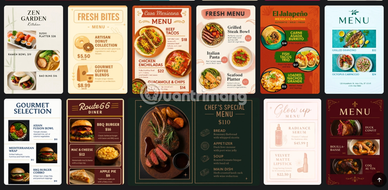 tạo menu quán ăn bằng AI