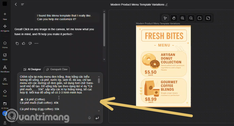 tạo menu quán ăn bằng AI