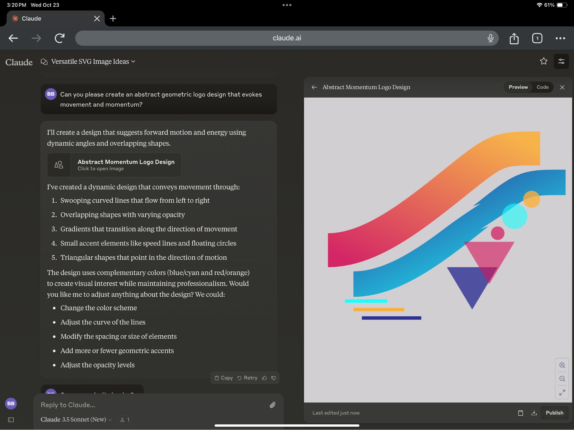 Ví dụ về một Claude Artifact chứa logo dưới dạng hình ảnh SVG