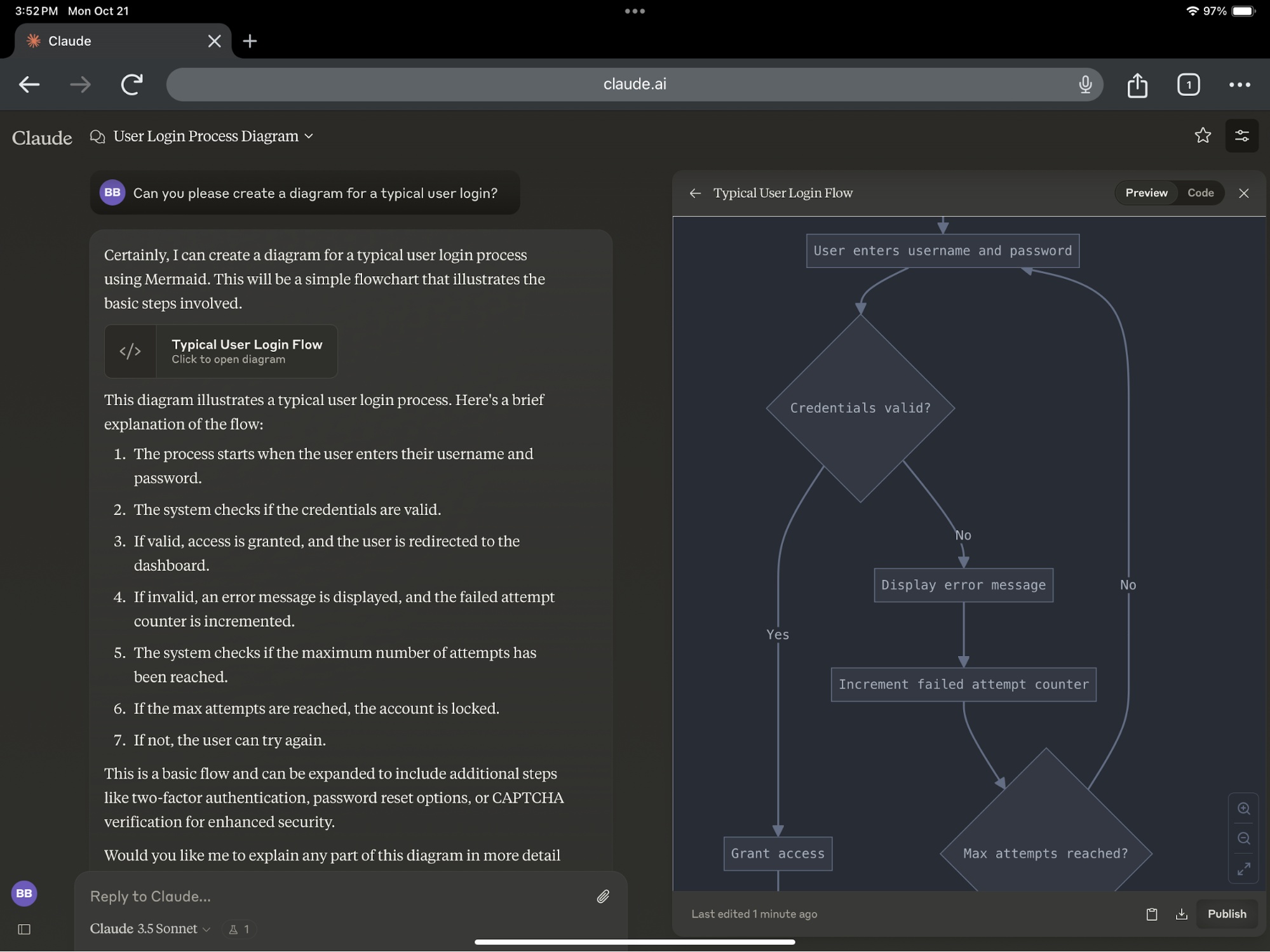 Ví dụ về một Claude Artifact chứa lưu đồ