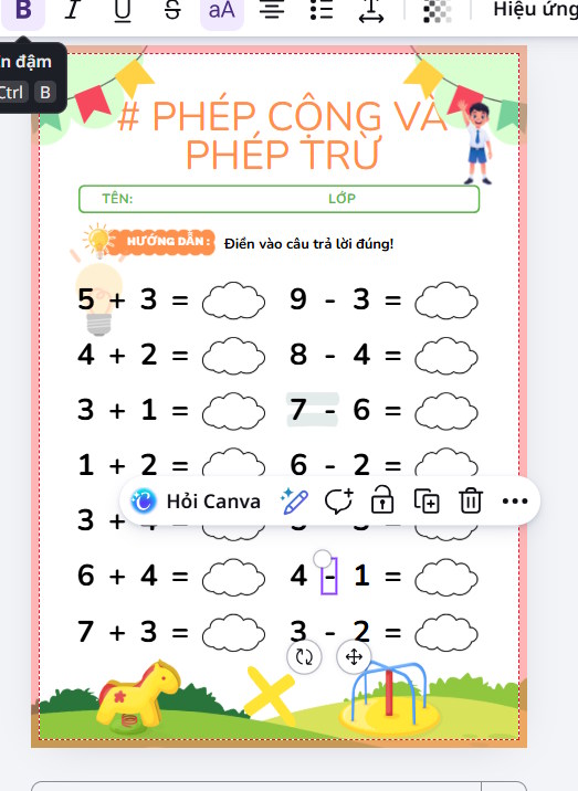 Phiếu bài tập trên Canva 