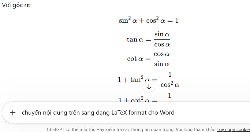 Lệnh chuyển sang định dạng LaTeX ChatGPT