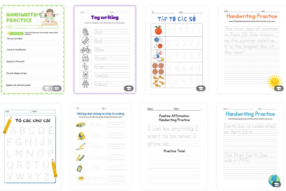 Phiếu luyện viết tay trên Canva 