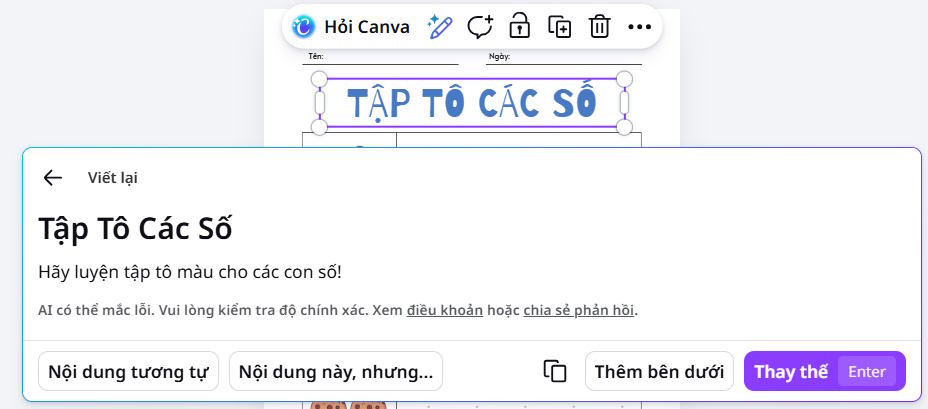 Viết lại tiêu đề phiếu viết tay trên Canva 