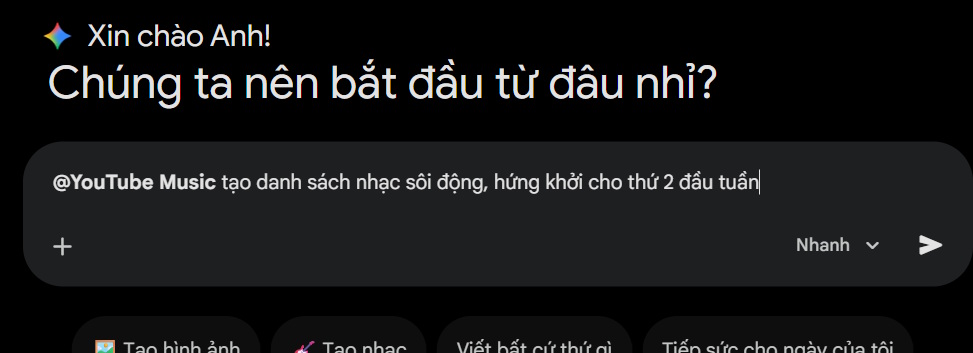 Nhập lệnh tạo playist trên YouTube Music
