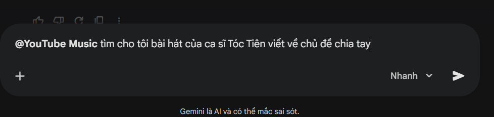 Tìm bài hát trên YouTube Music Gemini