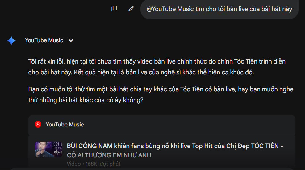 Gợi ý tìm kiếm trên YouTube Music Gemini