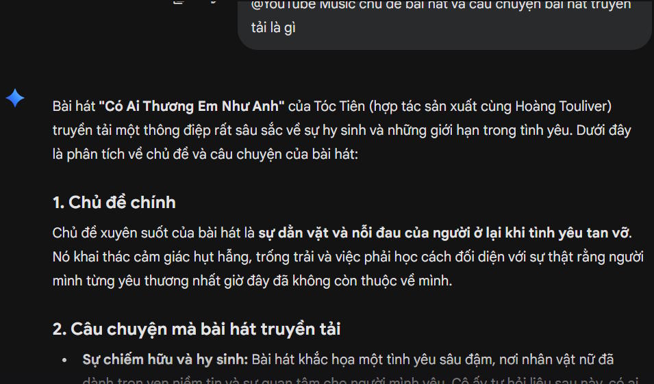 Thông tin bài hát trên YouTube Music Gemini