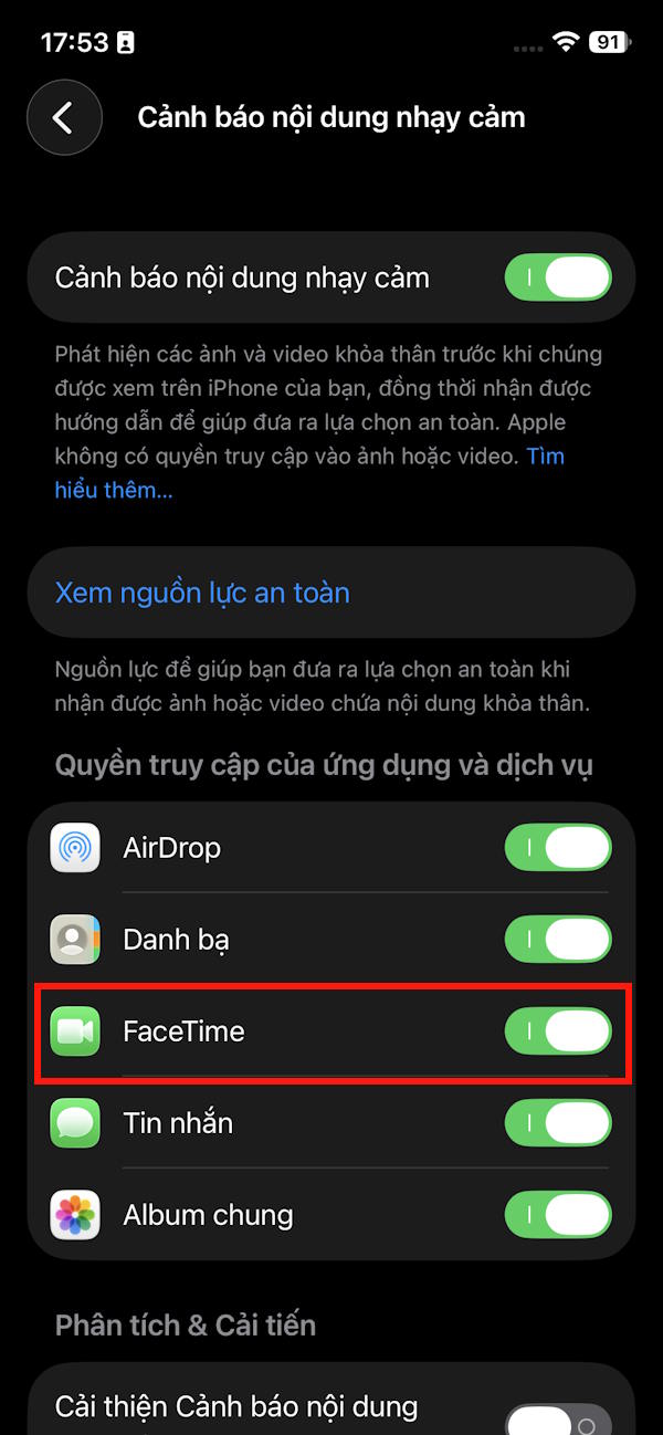 Chế độ cảnh báo nhạy cảm cho FaceTime