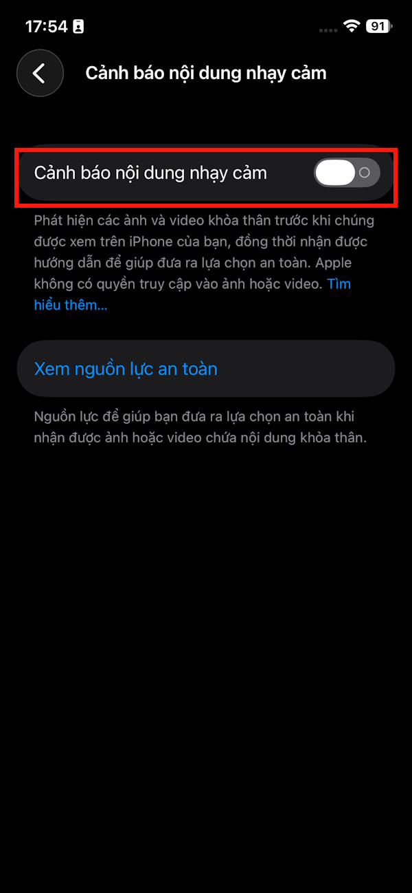 Vô hiệu hóa cảnh báo nhạy cảm trên iPhone
