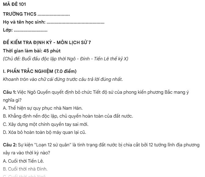 Tạo đề kiểm tra khác nhau