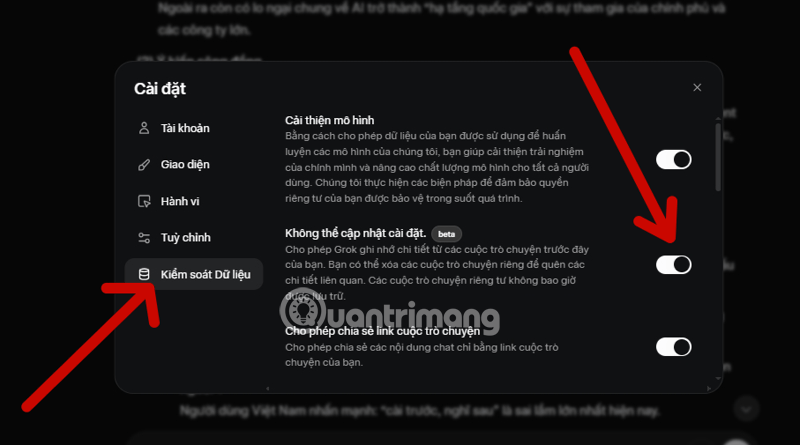 bật tính năng ghi nhớ trên Grok