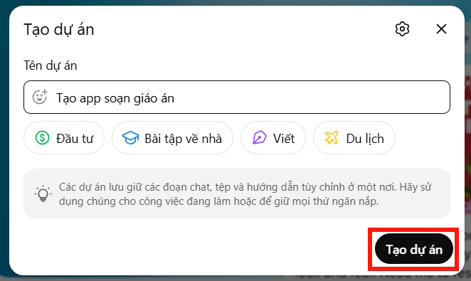 Tạo dự án mới trên ChatGPT