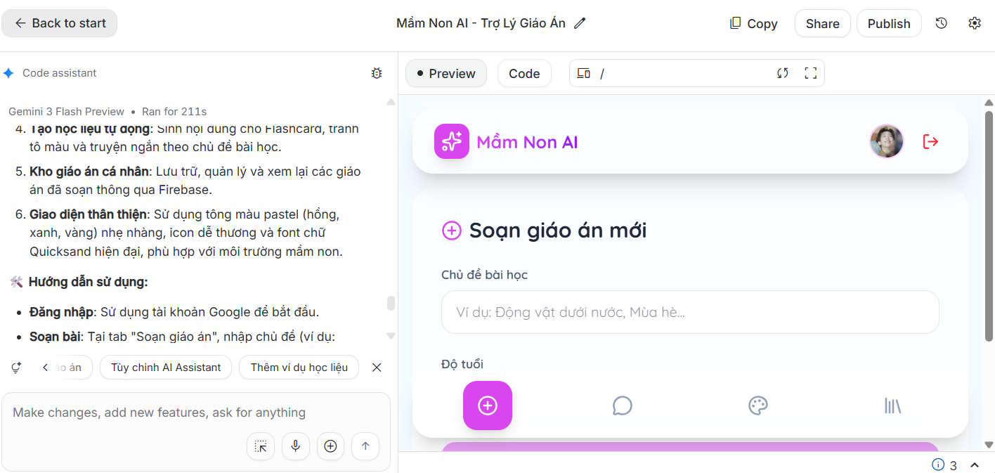 App soạn giáo án tạo trên Google AI Studio