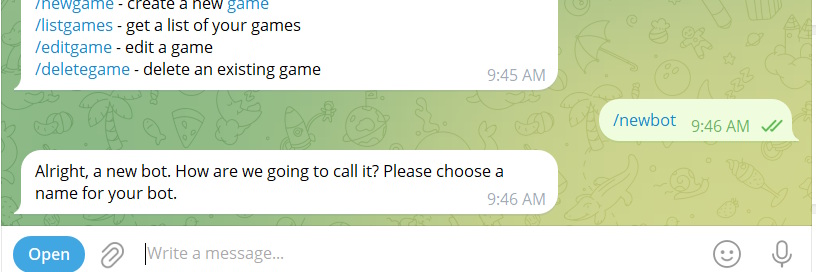 Sử dụng @Botfather Telegram
